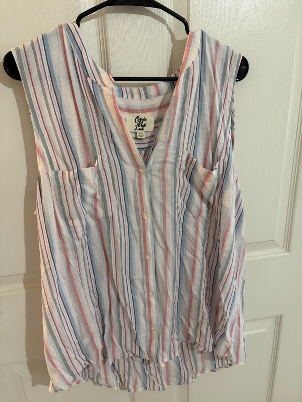 Striped Sleeveless Blouse XXL Button Front Flowy Tank Top Summer Lightweight